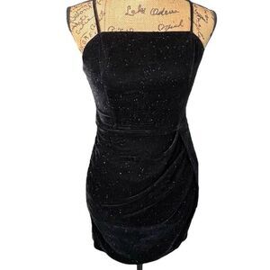 Midnight Doll Sparkly‎ Black Velvet Mini Ruched Cocktail homecoming Dress Size 5